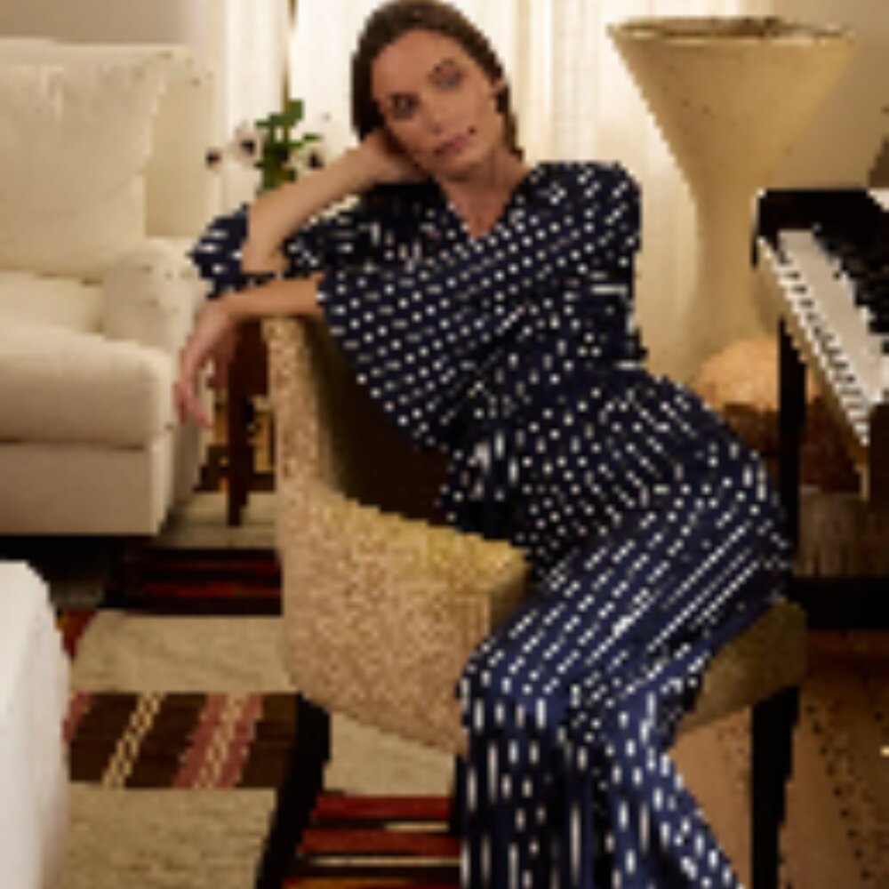 LAKE DreamModal Kimono Pajama Set in English Navy Vertical Stripe - NWT - Picture 3 of 11